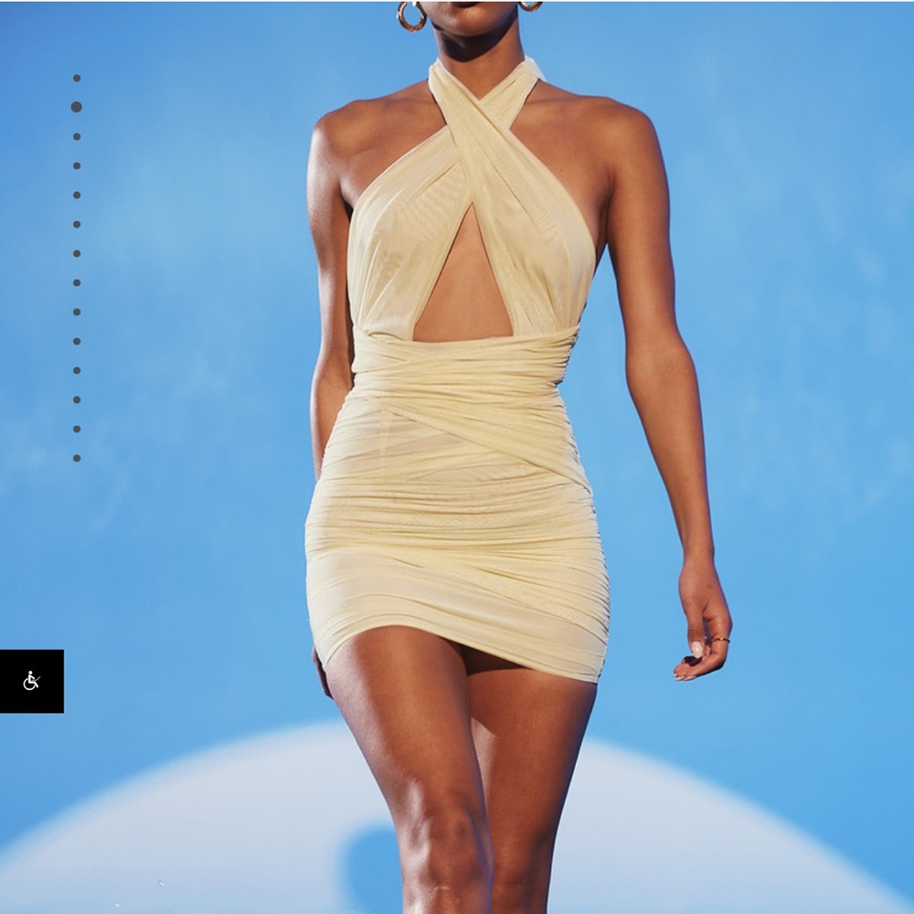 Mistress Rocks “Over It” Lemon Halter Mini Dress